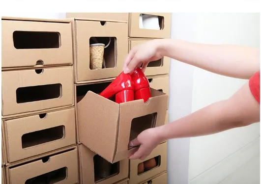 Kraft shoes box transparent shoes box easy drawer - type boots box  variety of styles receive box (9)