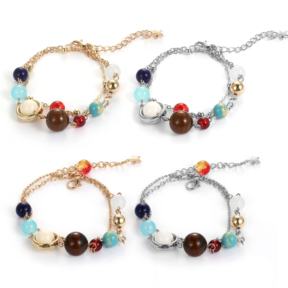 

Boho Style Handmade Solar System Bracelets Universe Galaxy Nine Planets Of Solar System Stone Beaded Bracelet Bangles Women Men