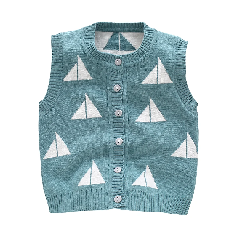 Sailboat Baby Sweater Vest Toddler Kids Boys Girls Crochet Tops Cotton Soft Comfortable O-Neck Button Closure for Spring Autumn (4)