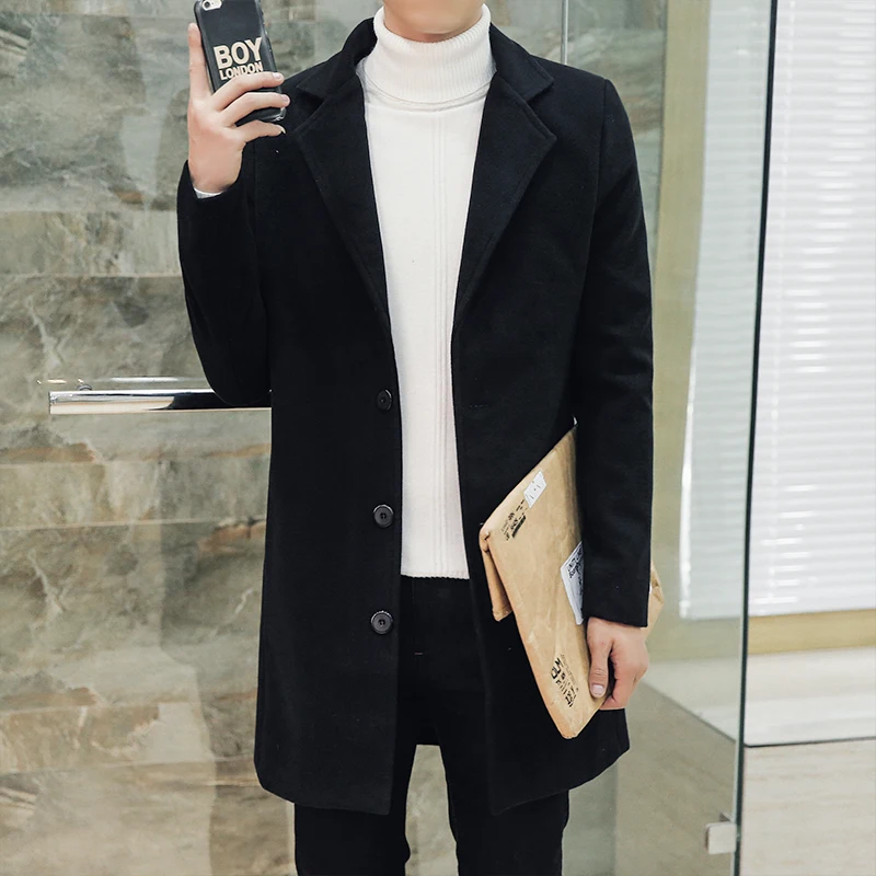 

2019 Lapel Men Wool & Blends Long Sleeves Long Coats Man Large Size S- 5XL, Blue, Red, Black, Khaki, Fashion Male Leisure Jacket