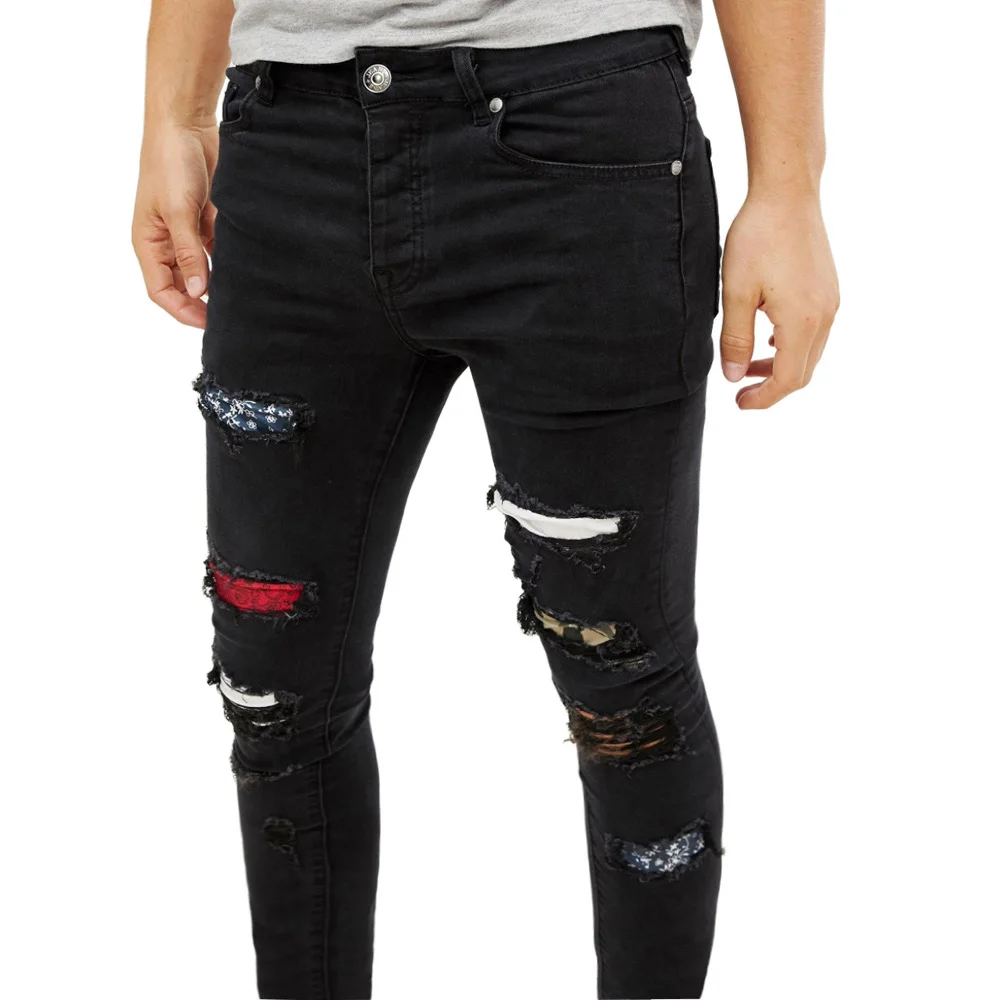 Модные мужские рваные джинсы, дизайнерские Эластичные Обтягивающие джинсы для мужчин Y5772