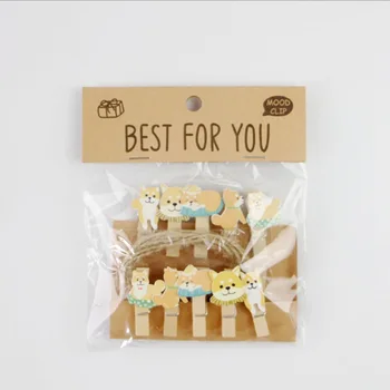 

10Pcs/lot small dog Wooden Clip Kawaii Photo Paper Postcard Craft DIY decoration Clips Office Binding Supplies with Hemp Rope
