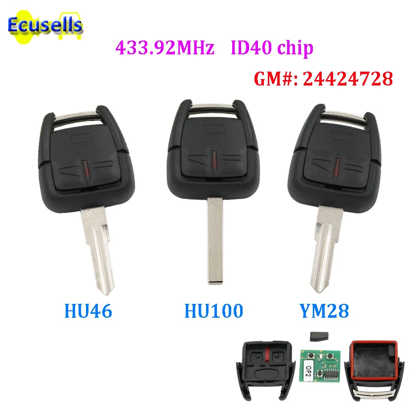 Remote Key fob 3 Button 433.92mhz Transponder chip ID40 For Vauxhall