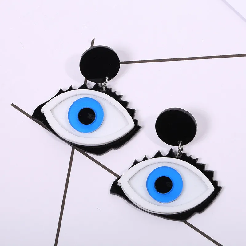 

Newest Punk Acrylic Evil Eye Pendant Blue Eyes Stud Earrings For Women Girls Hip Hop Night Club Jewelry Exaggerate Accessories