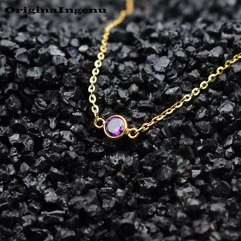Gold Filled Necklaces Jewelry Handmade Purple Zircon Pendant Dainty Choker Collier for Women Boho Necklace | Украшения и