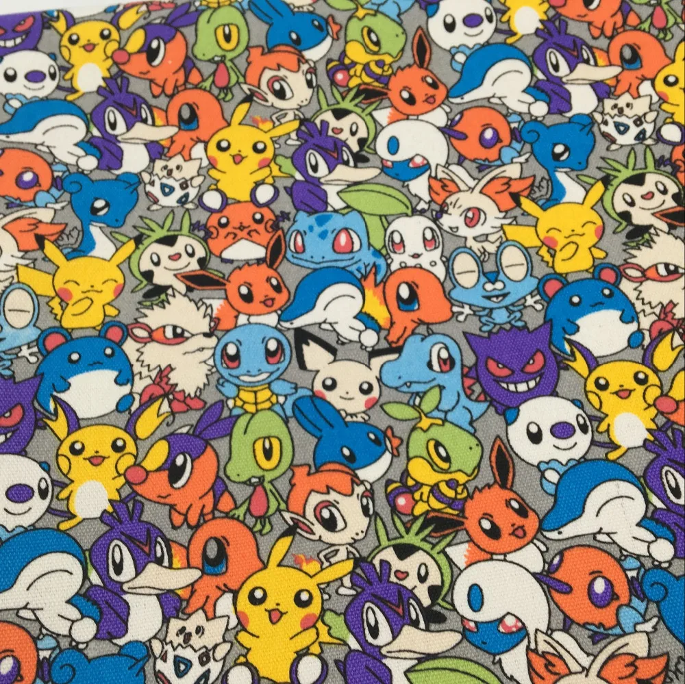 

90 * 145 cm Pokemon Pikachu Canvas Cotton Fabric Shoes Bag For Patchwork DIY Sewing Quarters To Cushion Dolls Shirt