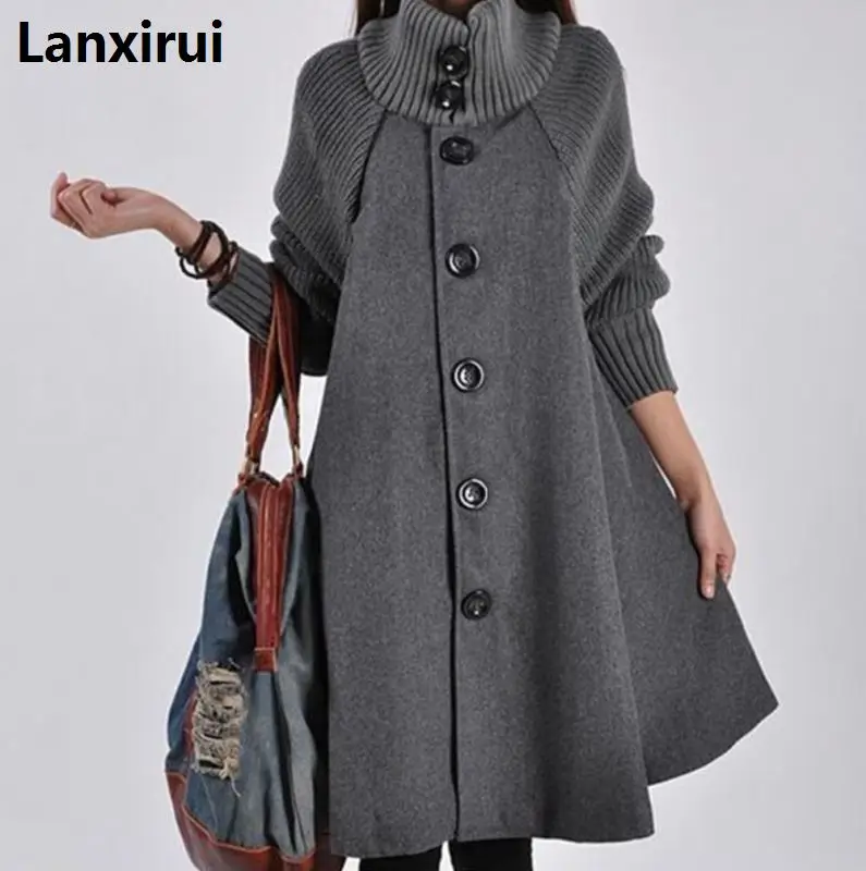 

Woman Single Breasted Long Sleeve Woolen Coats Lady Casual A -Line Long Coats Winter Warm Outwear