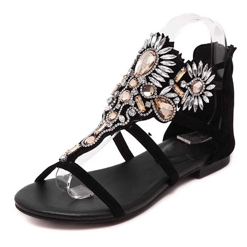 

2017 New Crystal Gladiator Sandals Summer Flip Flops Casual Shoes Woman Slip On Flats Rhinestone Women Shoes Size 35-40
