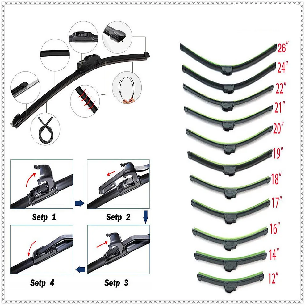 

Car U-type Frameless Bracketless refill Rubber Wiper Blade for Ford Taurus Mondeo Galaxy Falcon Everest S-MAX Escort