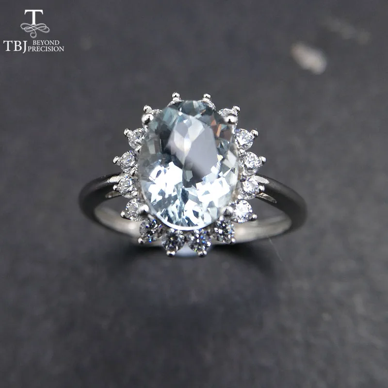 Женское серебряное кольцо с аквамариновым камнем TBJ 100% натуральный бразильский
