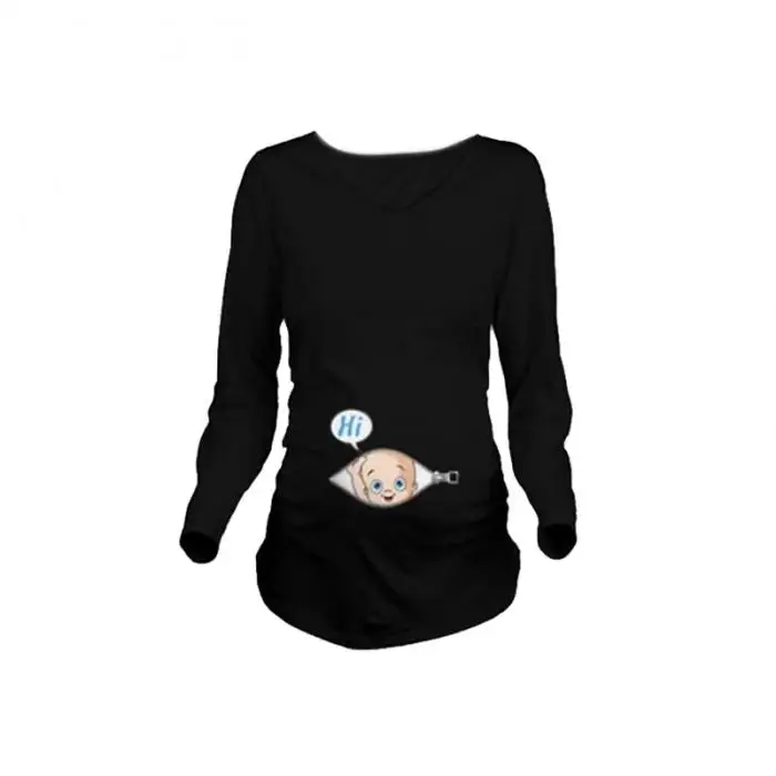 Забавные Рубашки для беременной женщины с рисунками из мультфильмов футболка с длинными рукавами для беременных женщин осень-зима Базовая футболка Топы Z139