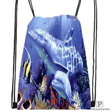 На заказ подводный мир-походная сумка на шнурке милый рюкзак для детей(черная спинка) 31x40 см#180611-01-17