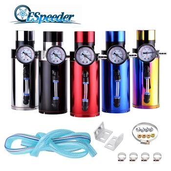 

ESPEEDER Universal Aluminum Engine Oil Catch Reservoir Breather Tank Can With Vacuum Pressure Gauge Oil Catch Tank Can