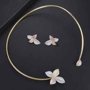 

missvikki Simple Elegant Jewelry Sets Openning Collar Necklace Stud Earrings Crystal Natural Cubic Zirconia Women Girl Gift