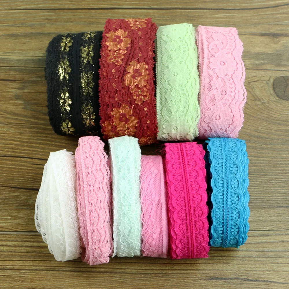 

Random mixed 100 yard Elastic lace 1-3.5 cm width with lace or multicolor decorative fabric warp knitted garment accessories DIY