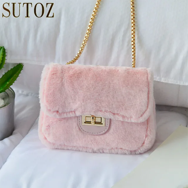 Lovely Short Plush Fur Bag Faux Crossbody Luxury Handbags Women Lovely Short Plush Fur Bag Faux Crossbody Luxury Handbags Women Bags Designer Pink Small Messenger