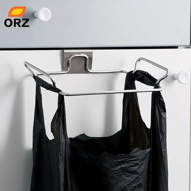 Special Price ORZ Large Garbage Bags Holder Kitchen Wash Cloth Towel Storage Rack Stainless Steel Hanging Cupboard Cabinet Organizer Shelf 