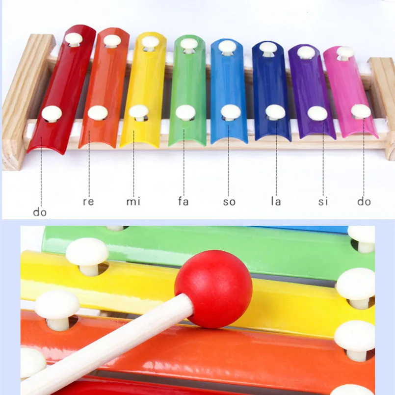 spesifikasi DELAPAN Warna Kayu Alat Musik Montessori Tangan Mengetuk Piano Gambang Mainan Musik untuk Bayi Montessori Pendidikan Mainan Anak anak