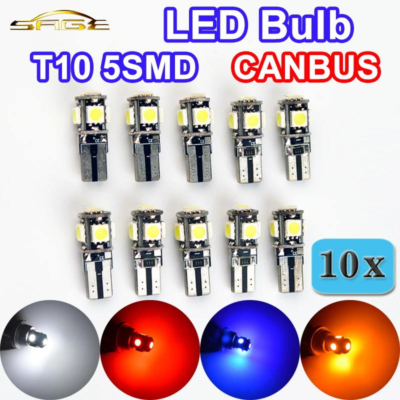 

Hippcron T10 LED Lamp CANBUS 5SMD 5050 SMD Error Free Car Bulb W5W 194 Auto Rear Light White Blue Yellow Red Color (10 PCS)