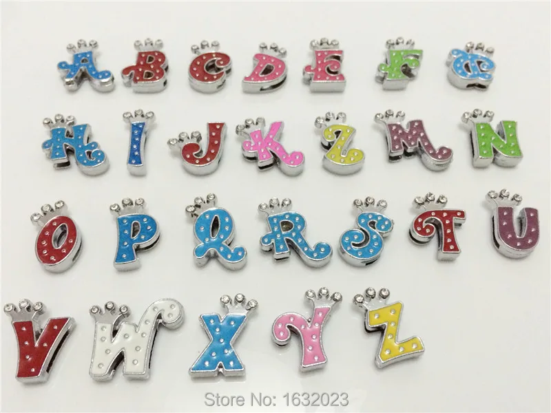 

52PCS/Lot 8MM Crown Colorized Slide Letters"A-Z""Letters Choose Freely" Fit DIY Wristband Bracelet Wholesale SL20