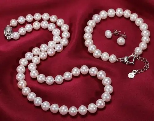 

Free Shipping >>>>>9-10mm natural south seas white pearl necklace bracelet earrings