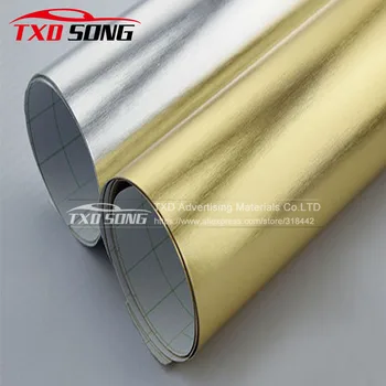 

Gold Chrome brushed sticker Chrome mirror gold brushed sticker with air free bubbles 1.52*30m per roll by free shipping cost