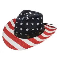 Mistdawn Для Мужчин's Для женщин Винтаж США американский флаг ковбойские Hat пастушка Кепки соломенные летние пляжные солнца Шапки