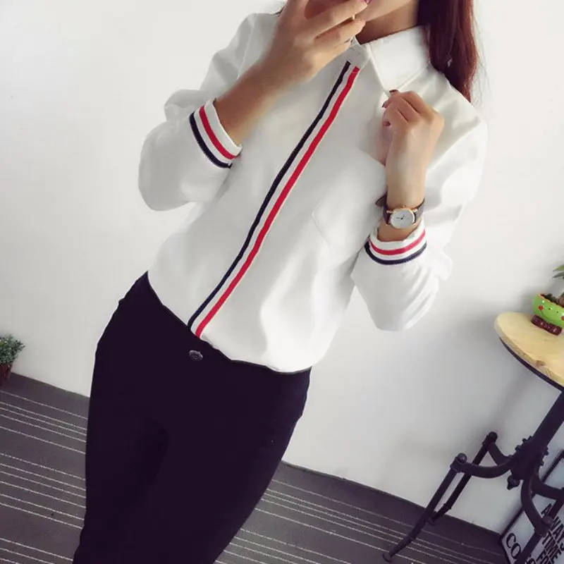 

Fashion OL Striped Long Sleeve Lapel Shirt Casual Button Down Tops Women Blouse