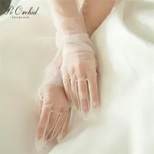 PEORCHID цвета слоновой кости Опера Длина Длинные перчатки для невесты чистая тюль палец официальные перчатки синий красный черный розовый Свадебные перчатки для женщин