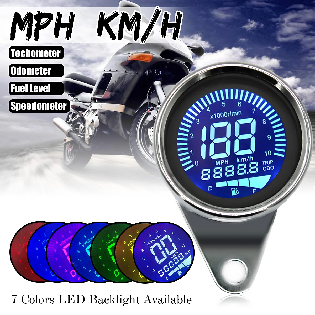

New Chrome Motorbike Instrument Display Oil Level Meter LCD Gauge Universal digital Motorcycle Odometer Tachometer Speedometer