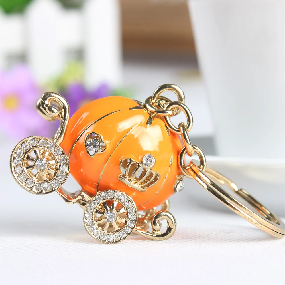 Апельсиновая подвеска брелок в виде тыквы с кристаллами|keyring keychain|purse charmskeyrings gifts |