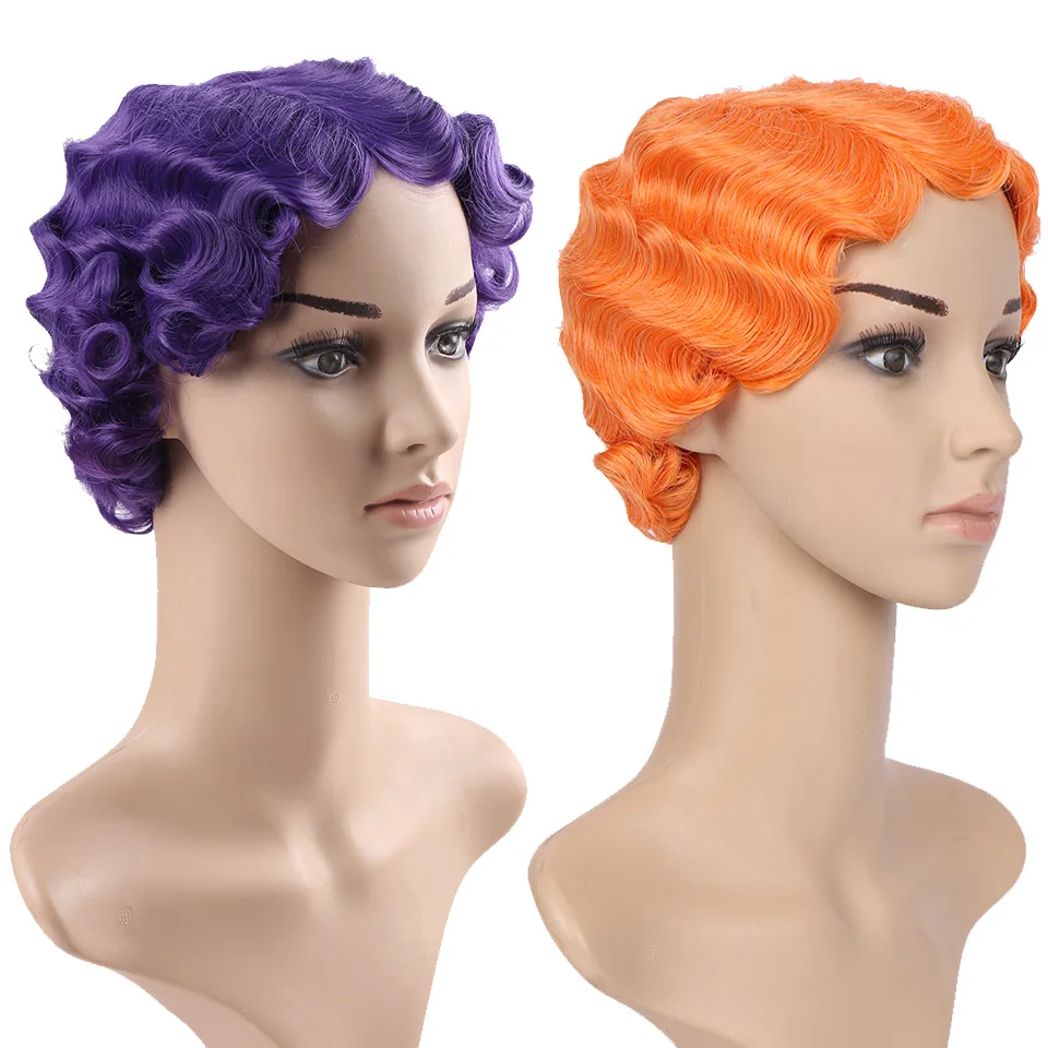 AOSI pelo sintético corto rizado resistente al calor ondas de dedo pelucas para mujeres africanas americanas Cosplay peluca