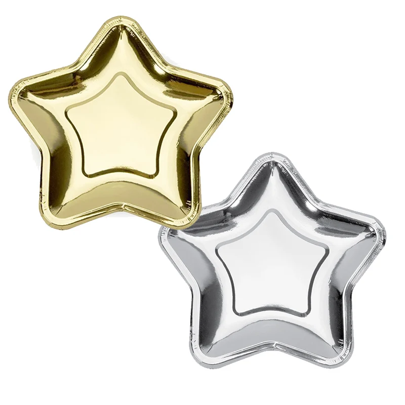 

10pcs Gold/silver Foil Paper Star Plates Irregular polygon Pentagram Party Dessert Dishes Kids Birthday Wedding Supplies