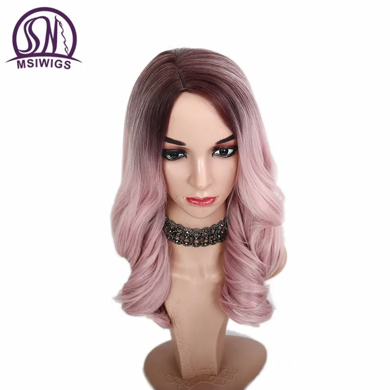 MSI Wigs 20 дюймов Длинные Ombre розовый парик для женщин два тона пепельный розовый Волнистые парики термостойкие синтетические волосы