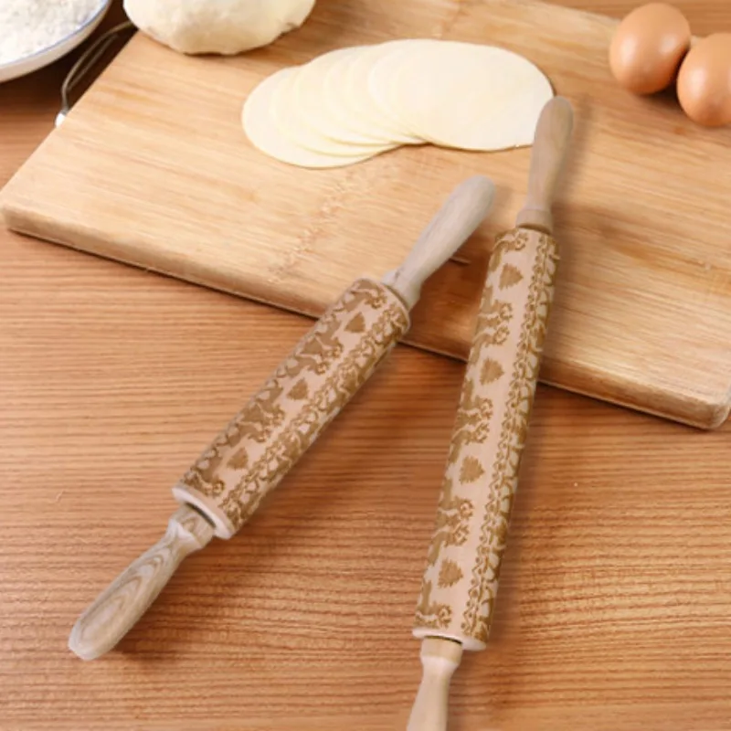 

43cm Christmas Rolling Pin Engraved Rolling pin Embossed rolling pin christmas embossing rolling pin mattarello legno