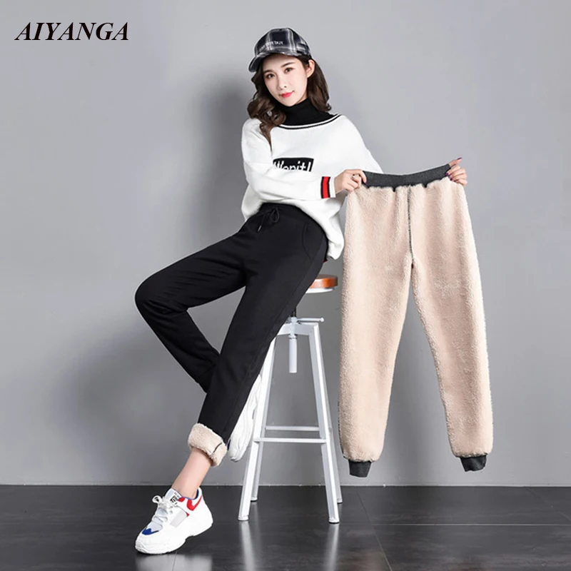 New Thick Fleece Pants Female Warm Pants Women 2018 Elastic Waist