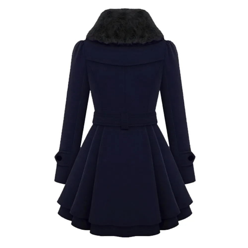 2018 Winter Warm Gothic Casual Black High Street Plus Size Women Overcoats A Line Lapel Plain Belt Button Girls Fashion Coats