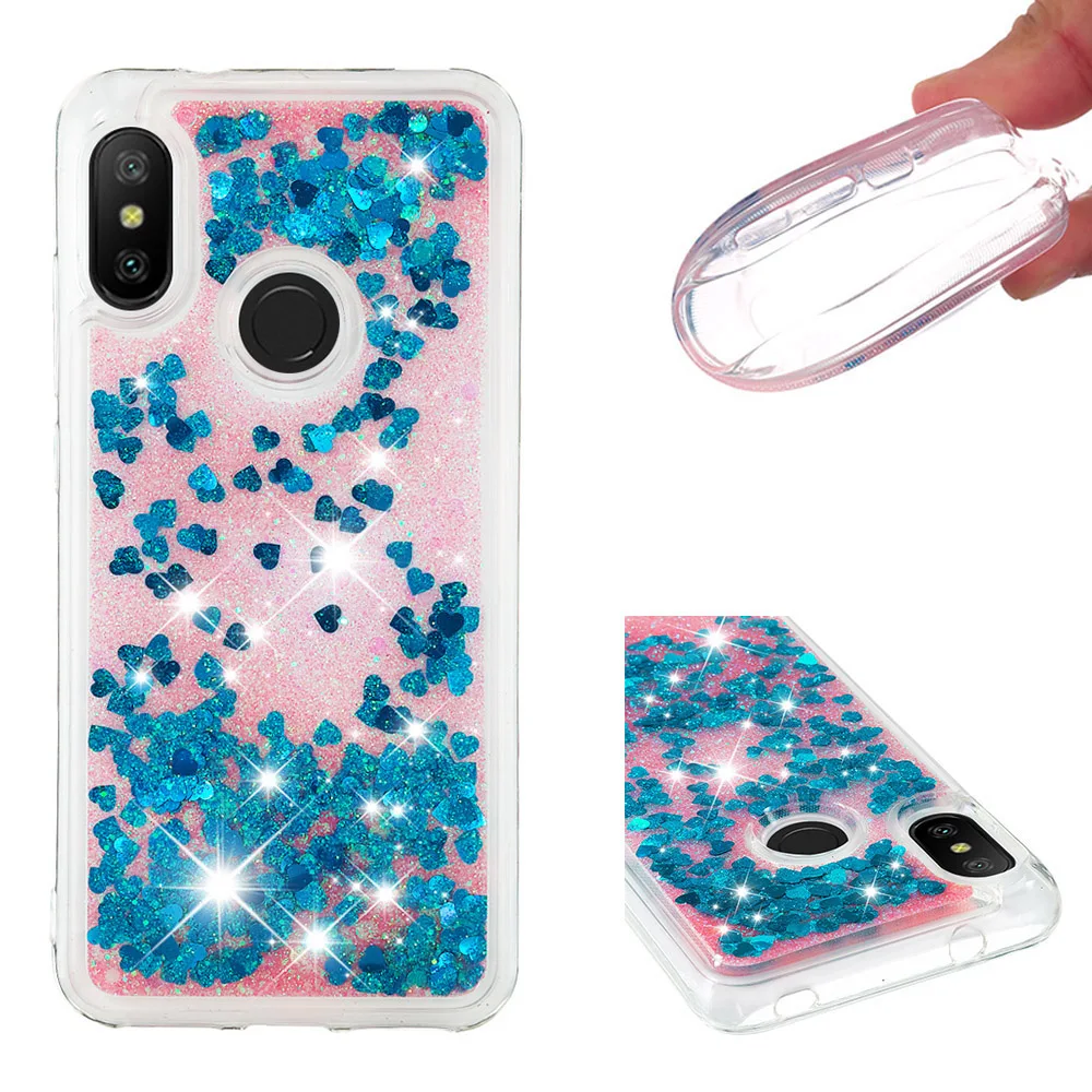 

Shining quicksand TPU anti-fall Love Heart phone case is suitable for Xiaomi Redmi 6 Pro