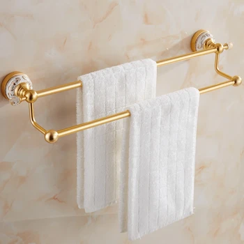 

Aluminum Polished Bathroom Soap Towel Rack Golden Ceramic Base Wall Mount Towe Bathroom Hardware Accessories Eo10