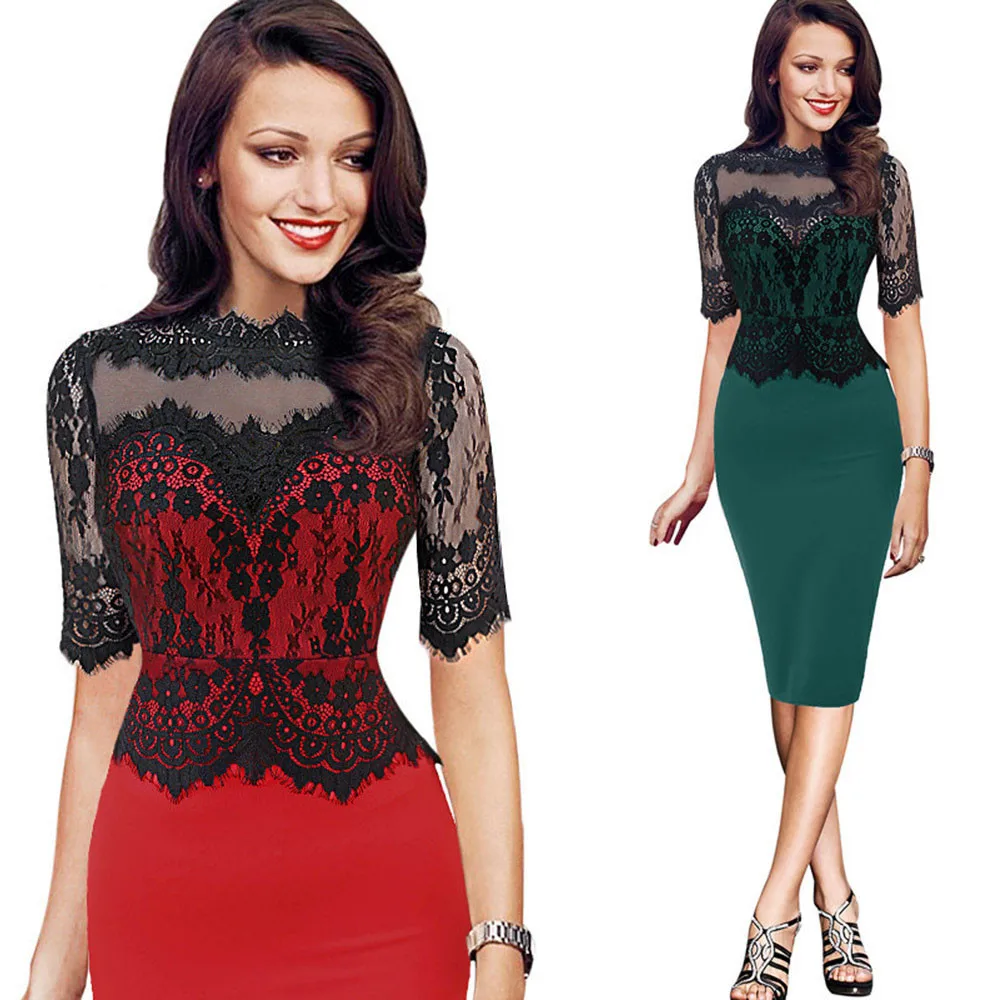 Women Dress 2019 Women Vintage Lace Bodycon Pencil Evening Party Dress