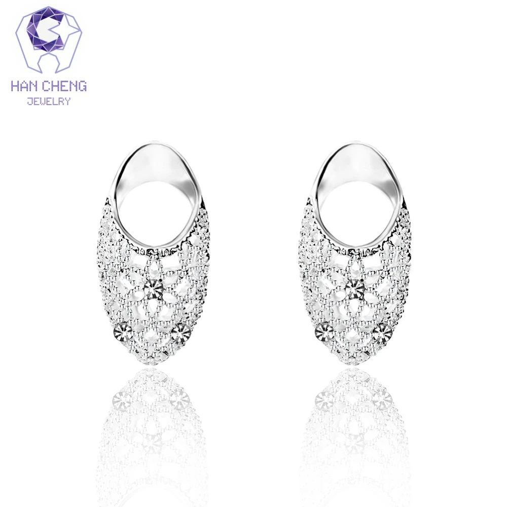 HanCheng New Fashion Gem Stone Rhinestone Nail Silver Plated Hollow Metal Flower Stud Earrings For Women Jewelry brincos bijoux | Украшения