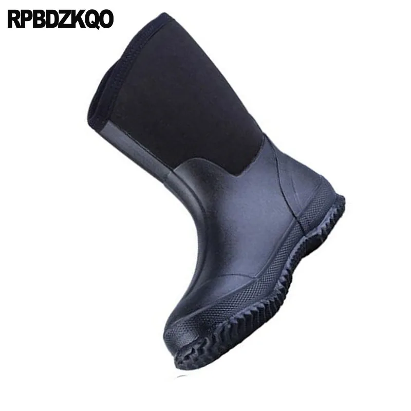 Botas Sobre Homens Pvc De Chuva Moda Preto Rainboots Queda Dos Impermeável Patchwork Bezerro Altas Plus Size 2018 Barato Deslizar Borracha Sapatos Meados xOwIFrqZPO