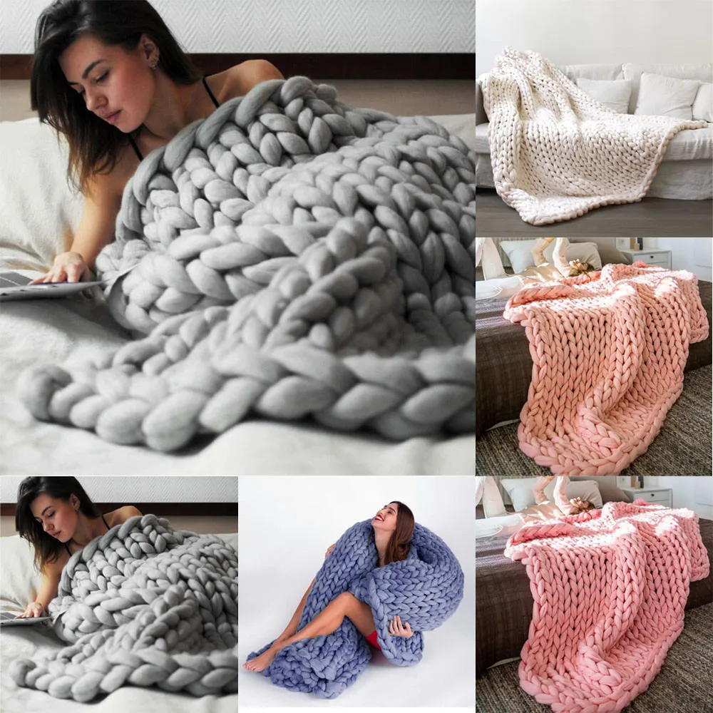 Fashion Soft Autumn and Winter Warm Hand Chunky Knitted Sofa Blanket