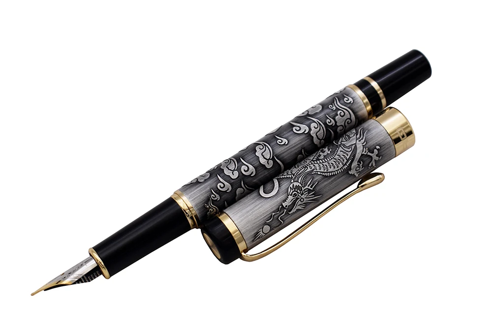 Jinhao 5000 винтажная Роскошная металлическая авторучка красивая текстура дракона резьба, серая цветная ручка для офиса Бизнес