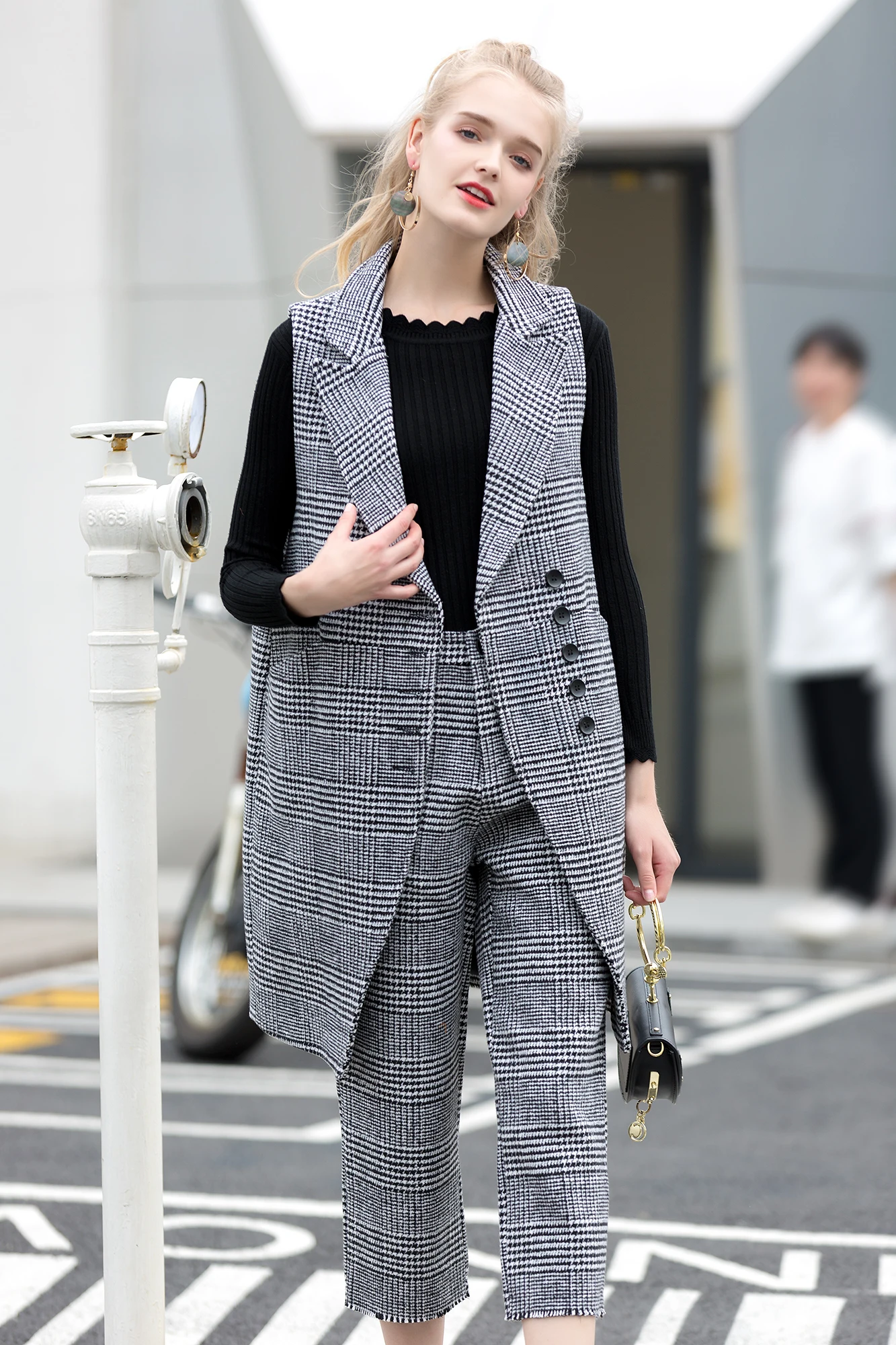 Professional suit vest suit female Woolen plaid autumn new Korean fashion temperament summer pants lattice two sets of spring - Цвет: 2