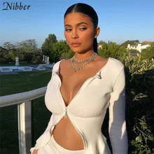 Nibber di modo di autunno maglia di base bianco crop top delle donne Con Scollo A V t-shirt 2019new solido ufficio delle signore selvaggio casual tee shirts mujer