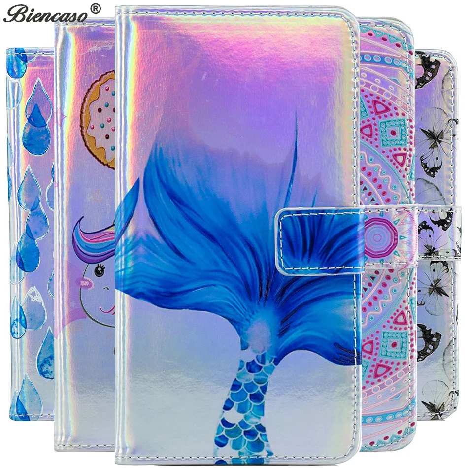 

For Samsung Galaxy S8 S9 A8 A6 Plus J4 J6 2018 J400F J600F Laser Case Fluorescent Flip Wallet Cover Leather Silicone Fundas B37