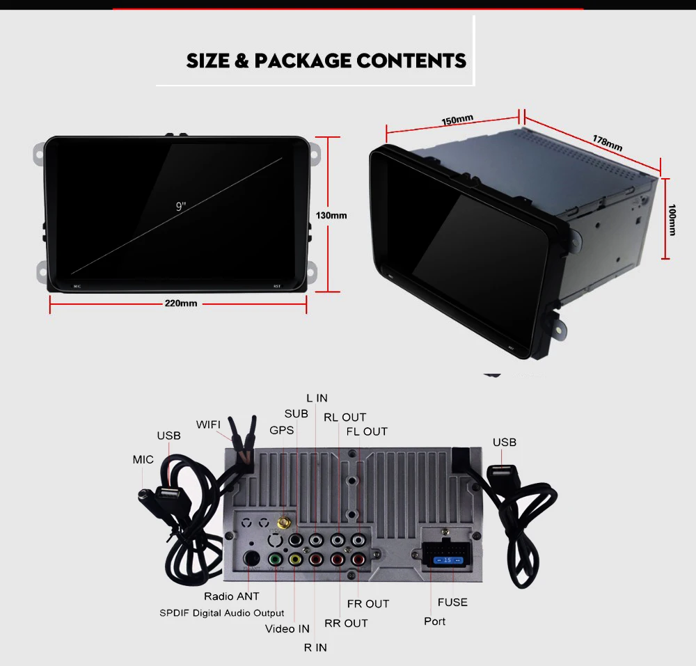 Top Android 8.1 4GB/32GB Built-in DSP Octa Core 2 Din 9" For Volkswagen Skoda/Polo/Golf/Passat GPS/Wifi/Bluetooth Car Radio 11