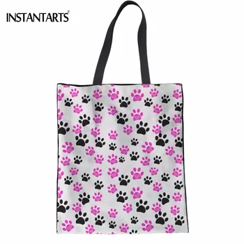 

INSTANTARTS Colorful Cat Footprint/Paw Print Teen Girl Cloth Tote Bags Casual Multi-function Shoulder Bags Lady Reusable Handbag