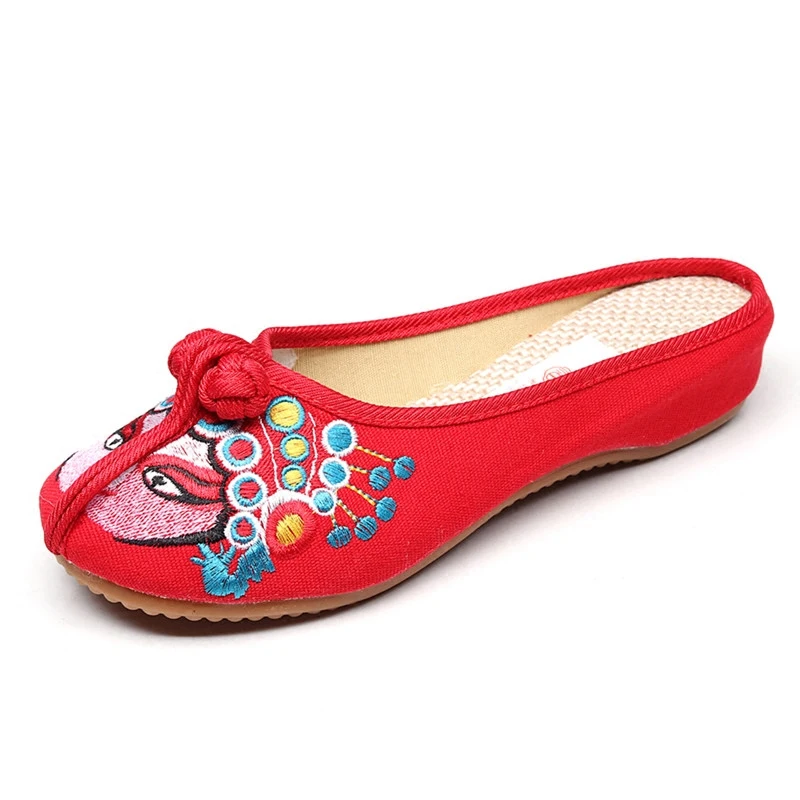 

Famous family wind thorn 2018 embroidery flat bottom slippers multi-color multi-choice